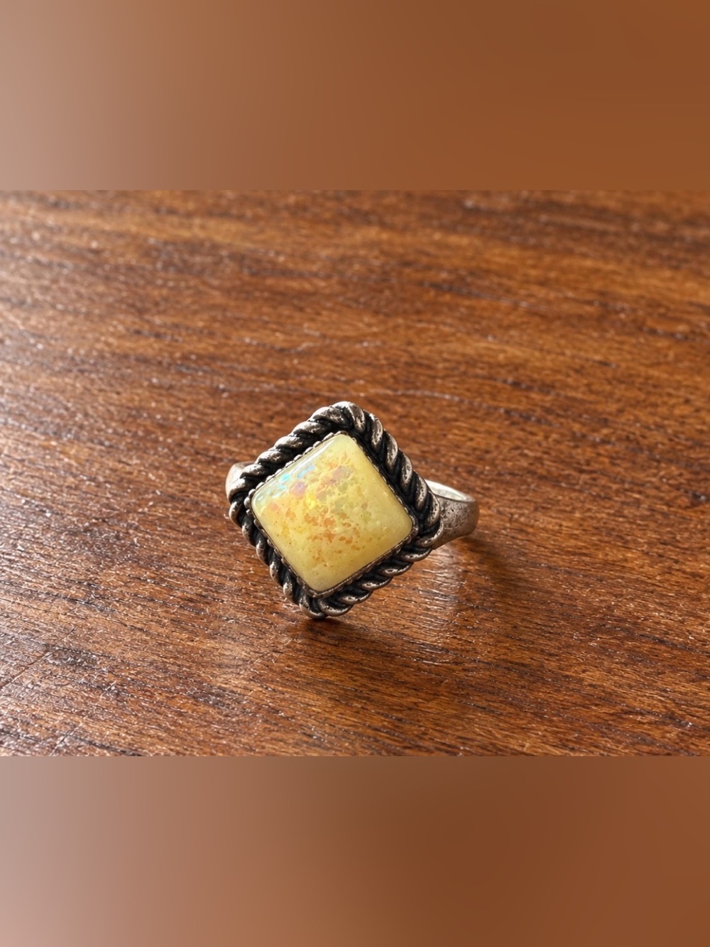 Square cabochon resin Opal Ring Size 5
